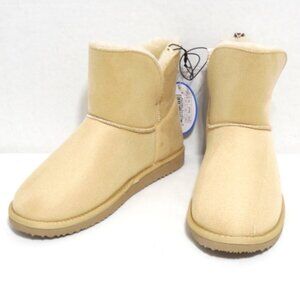 Floopi Women’s Winter Snow Boots - Vegan Suede & Faux Fur – Sand – Size: 10